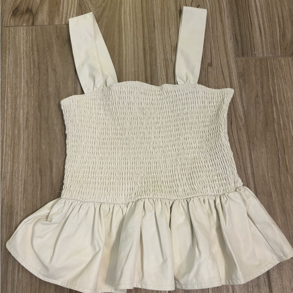 TCEC Cream Smocked Peplum Blouse